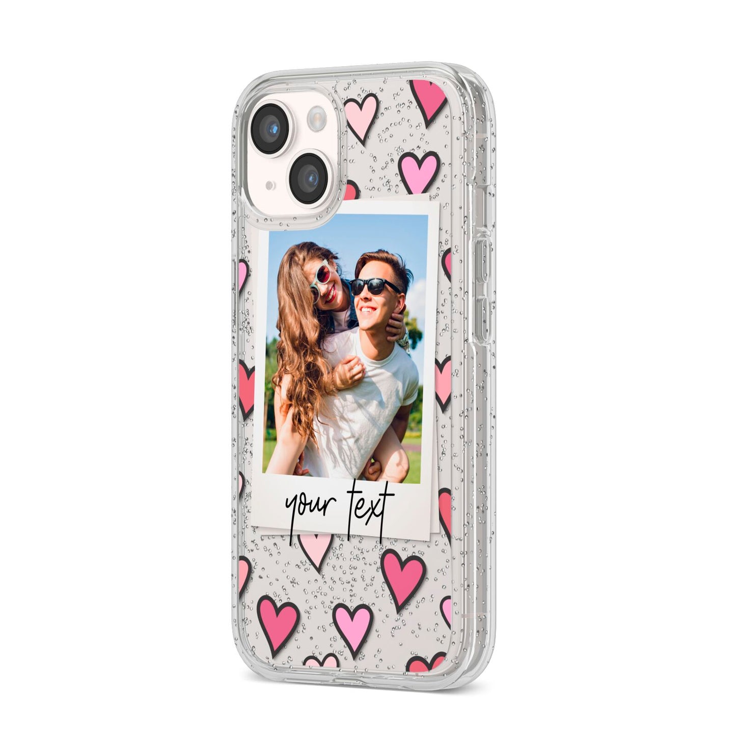 Personalised Valentine s Day Photo iPhone 14 Glitter Tough Case Starlight Angled Image