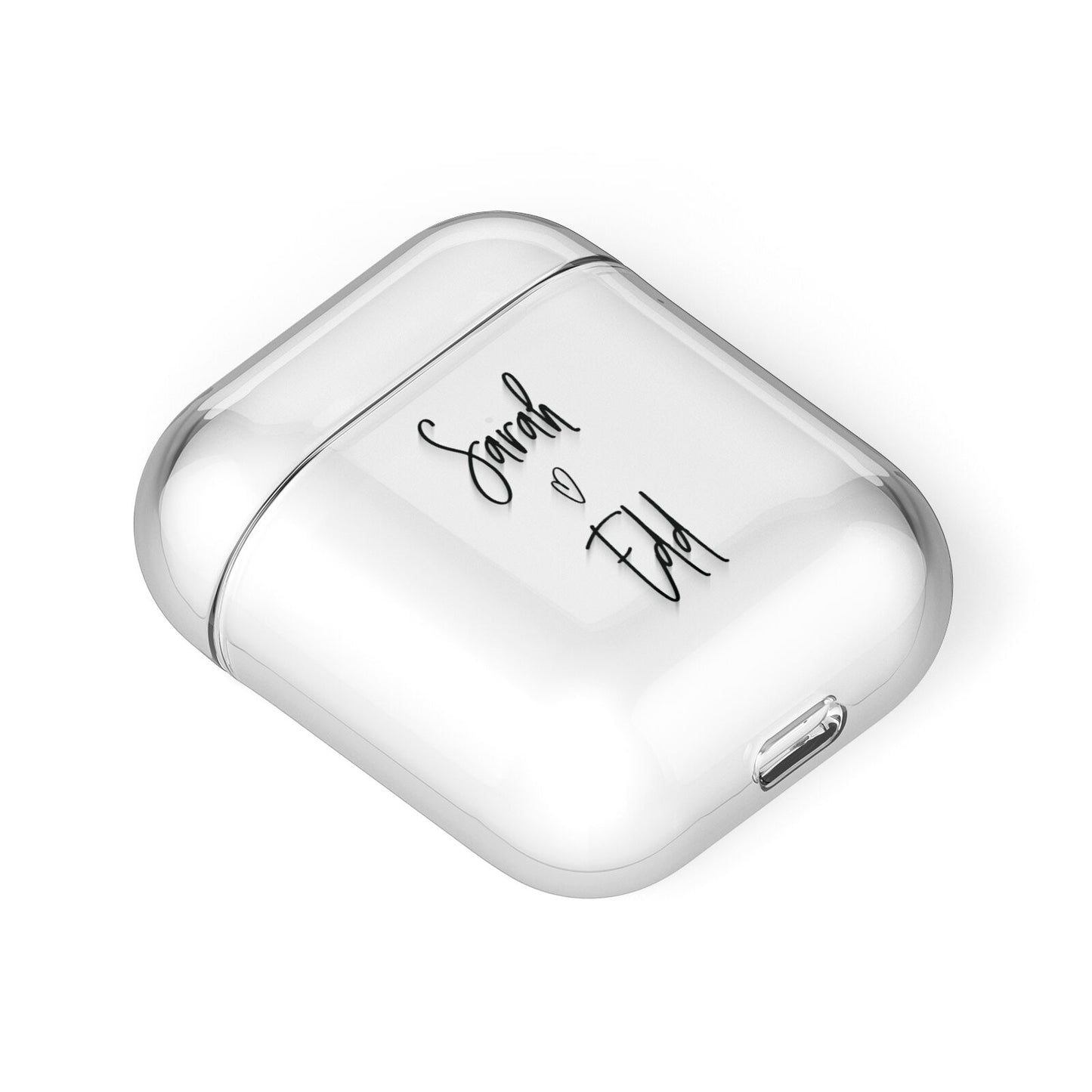 Personalised Valentines Couple Names Black AirPods Case Laid Flat