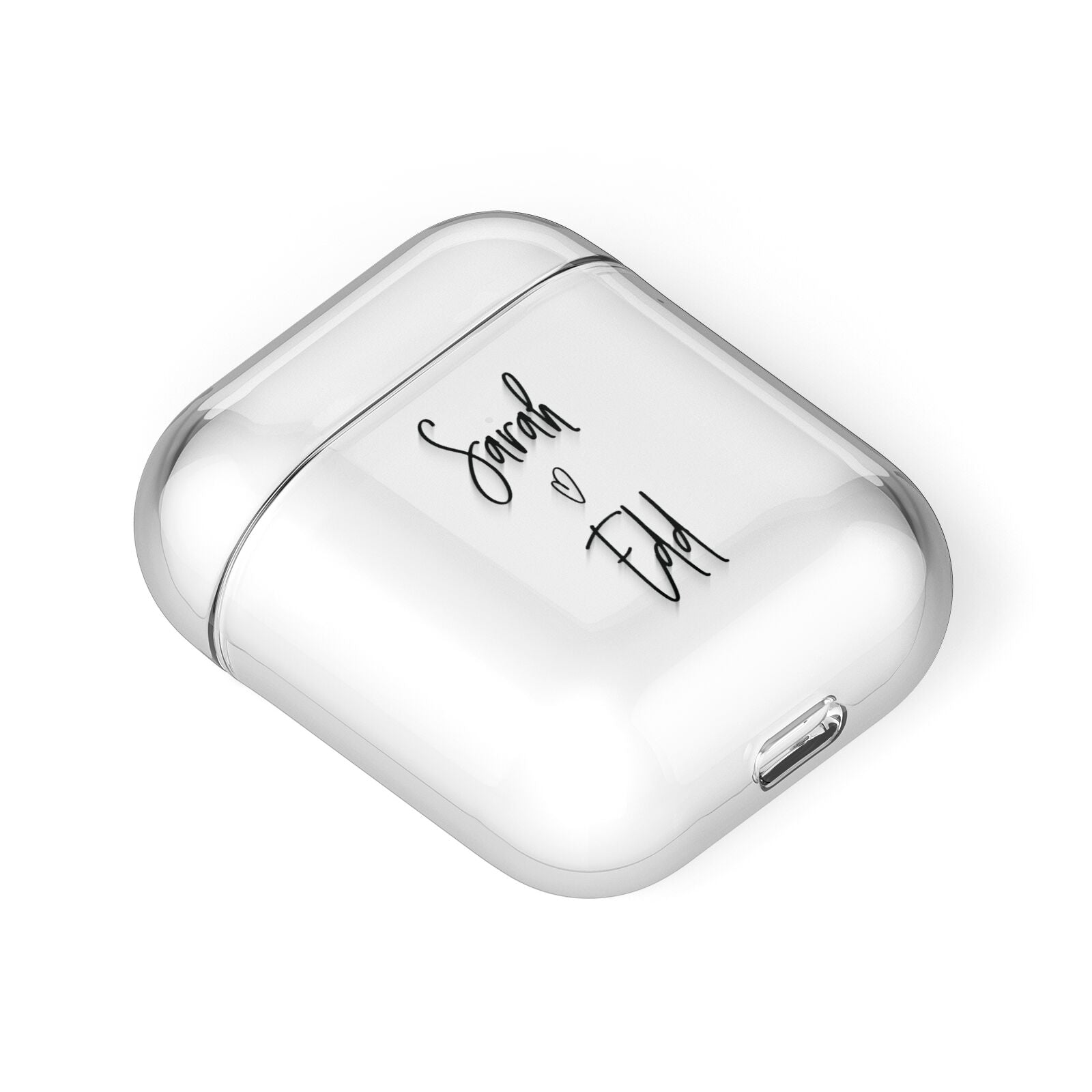 Personalised Valentines Couple Names Black AirPods Case Laid Flat