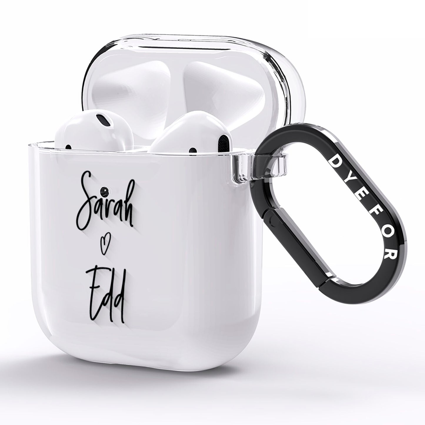 Personalised Valentines Couple Names Black AirPods Clear Case Side Image