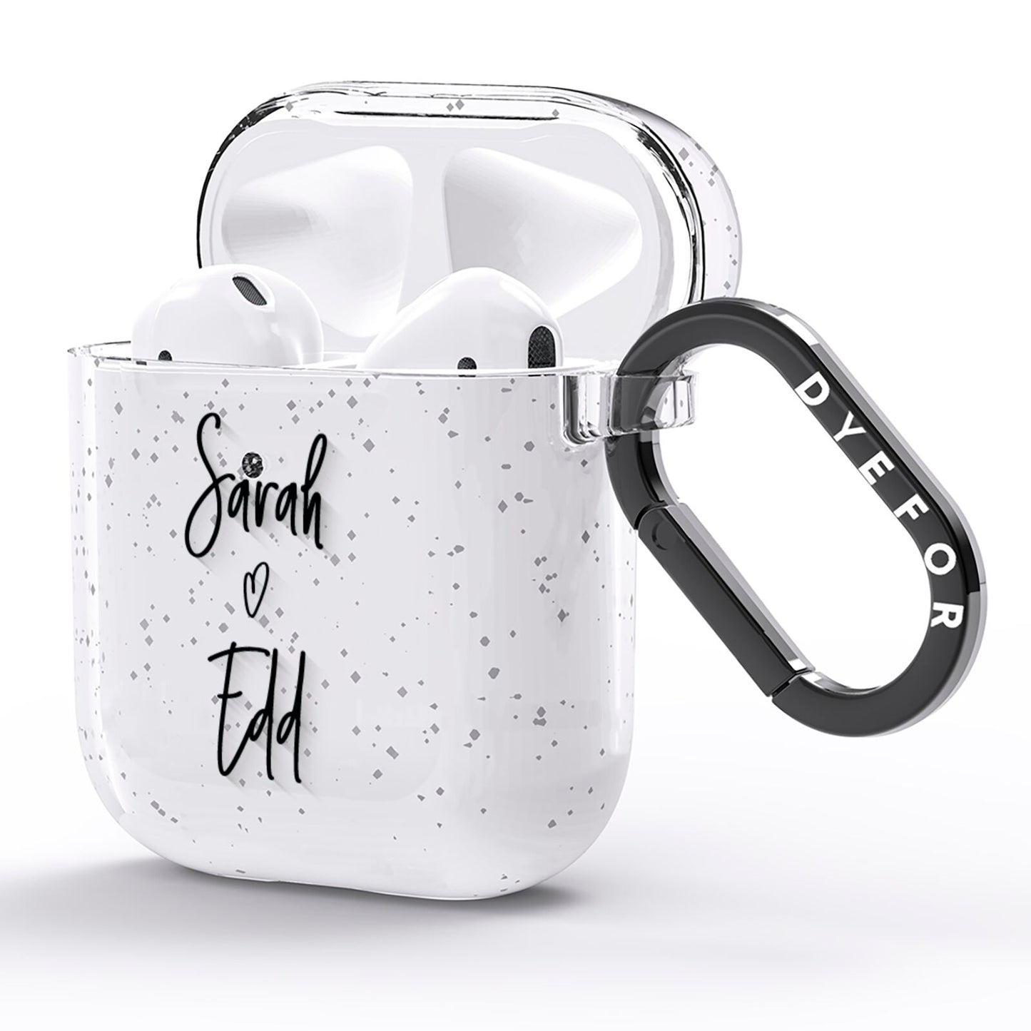 Personalised Valentines Couple Names Black AirPods Glitter Case Side Image