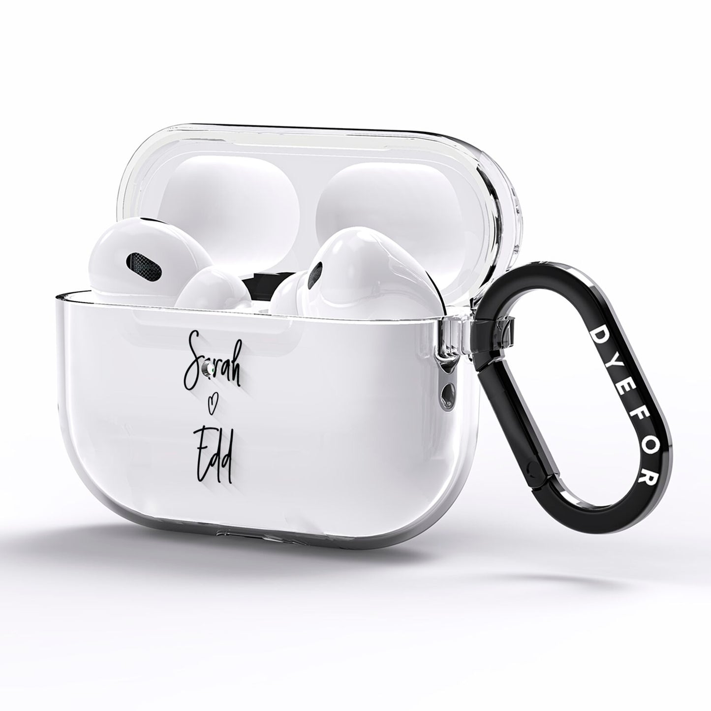 Personalised Valentines Couple Names Black AirPods Pro Clear Case Side Image