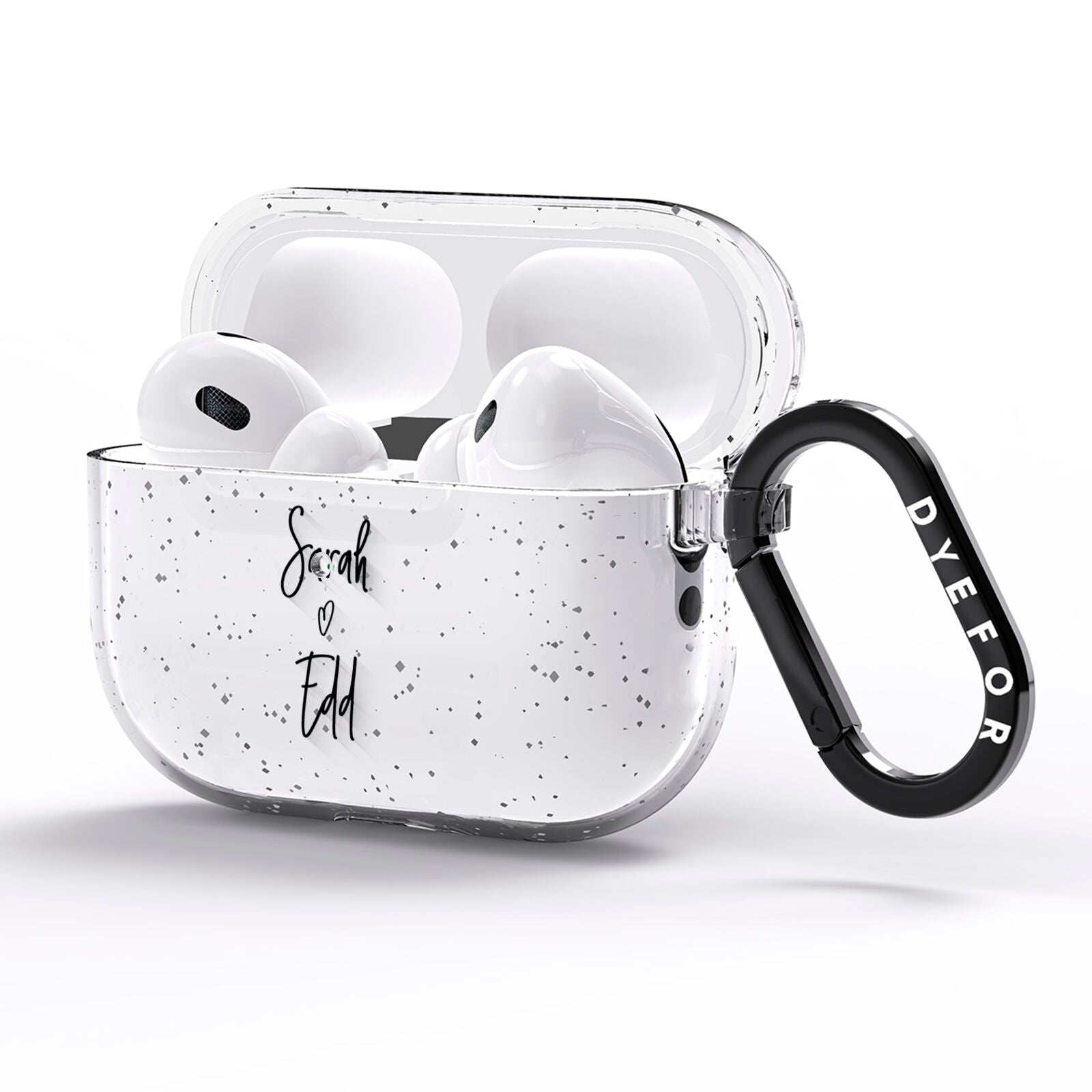 Personalised Valentines Couple Names Black AirPods Pro Glitter Case Side Image