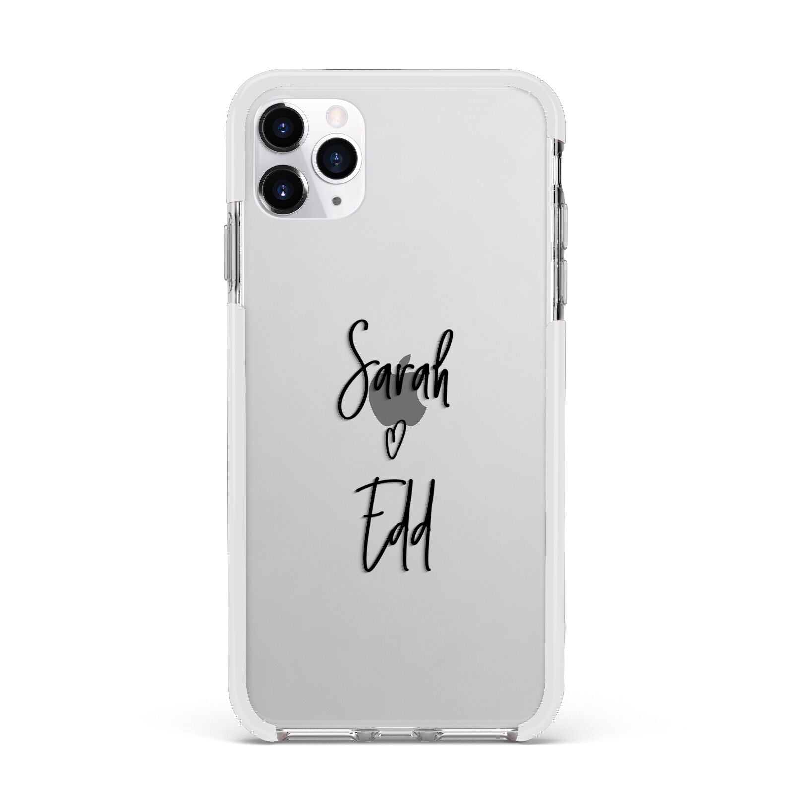 Personalised Valentines Couple Names Black Apple iPhone 11 Pro Max in Silver with White Impact Case