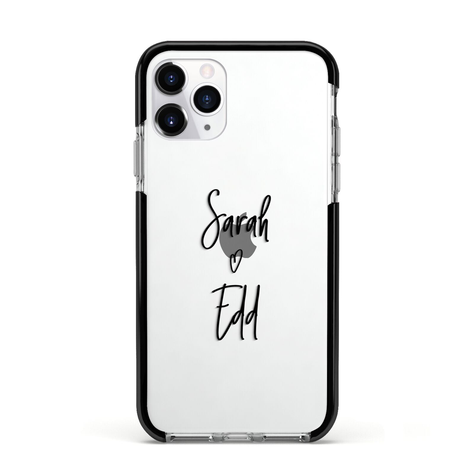 Personalised Valentines Couple Names Black Apple iPhone 11 Pro in Silver with Black Impact Case