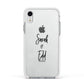 Personalised Valentines Couple Names Black Apple iPhone XR Impact Case White Edge on Silver Phone