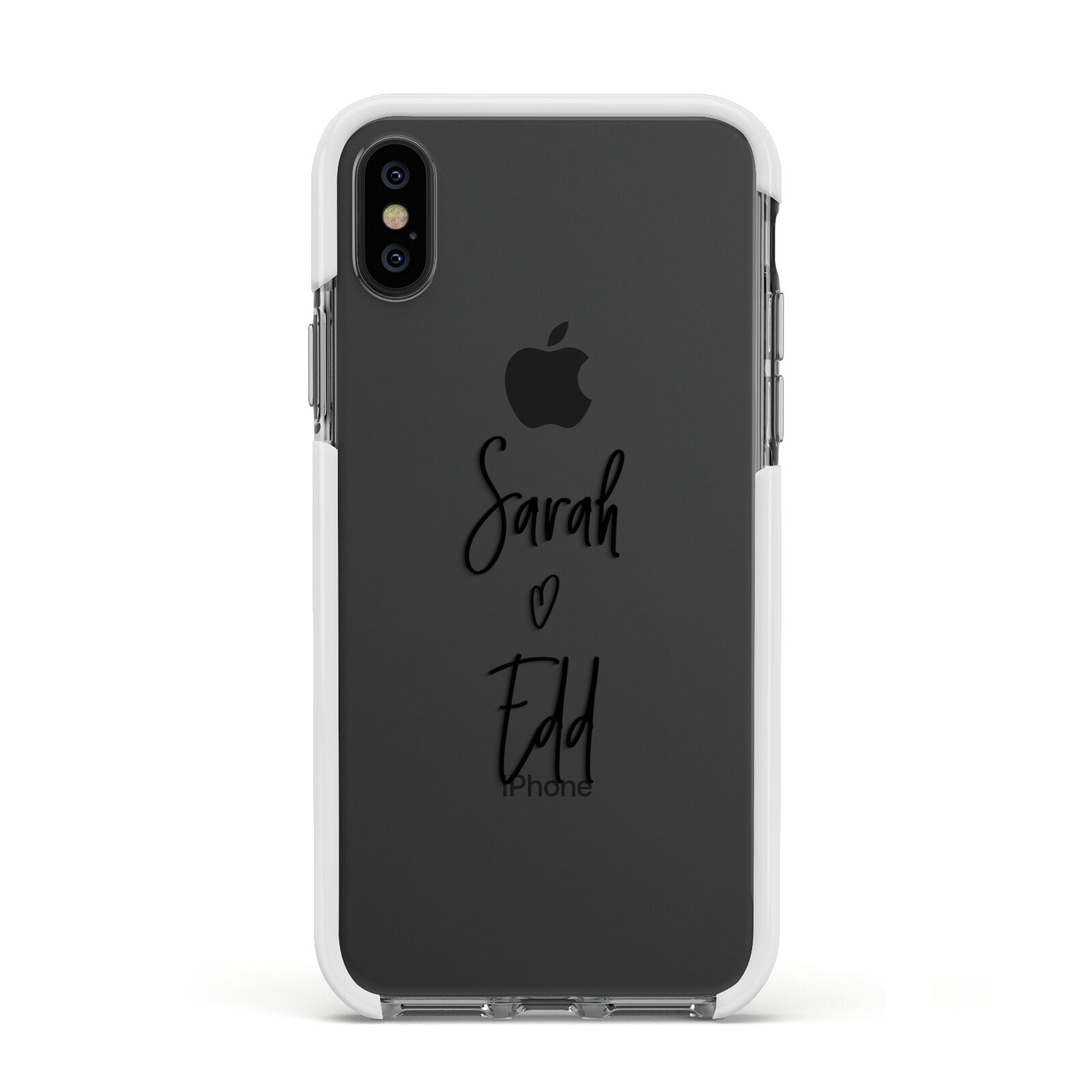 Personalised Valentines Couple Names Black Apple iPhone Xs Impact Case White Edge on Black Phone