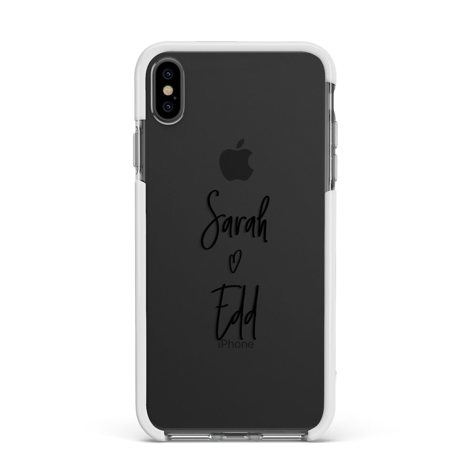 Personalised Valentines Couple Names Black Apple iPhone Xs Max Impact Case White Edge on Black Phone