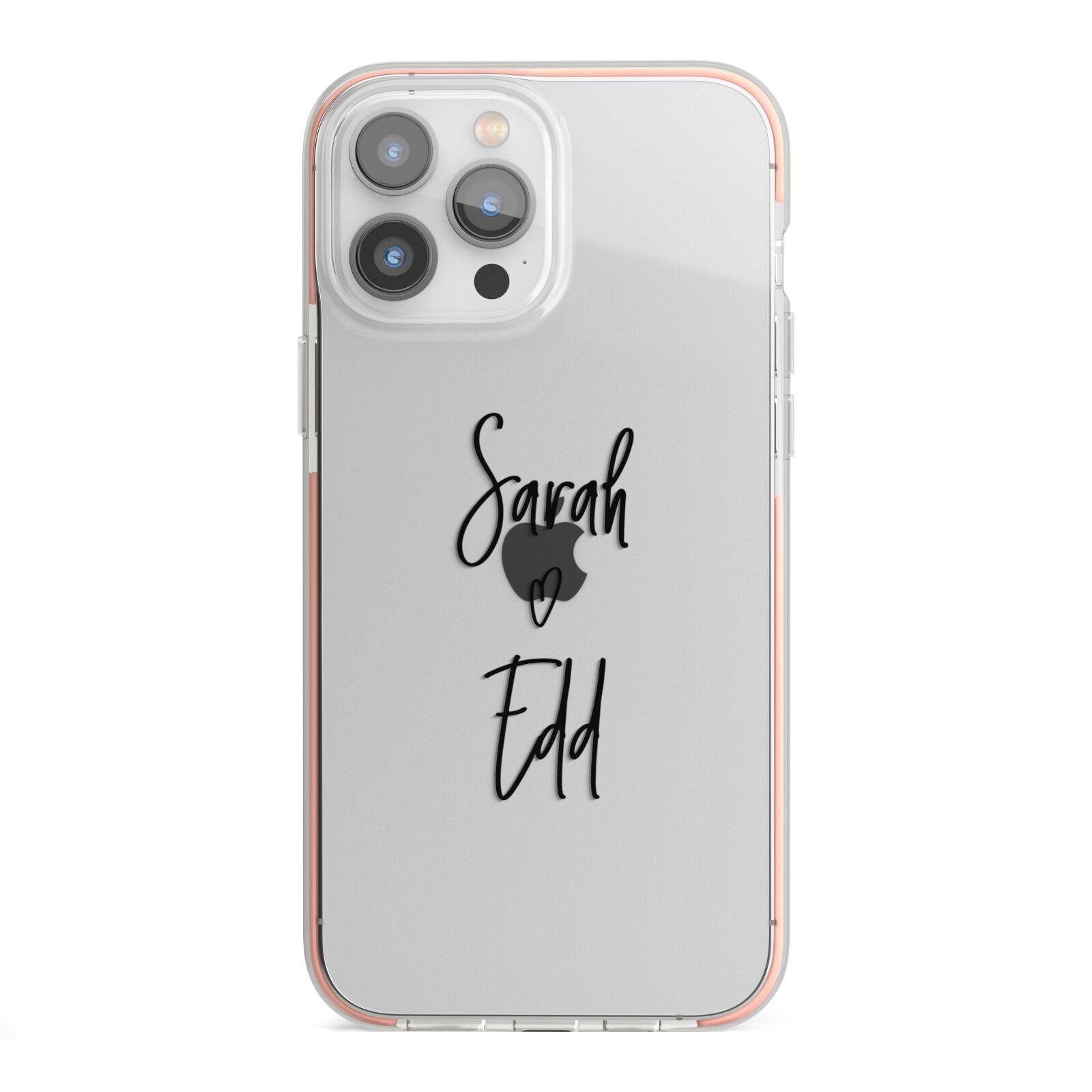 Personalised Valentines Couple Names Black iPhone 13 Pro Max TPU Impact Case with Pink Edges