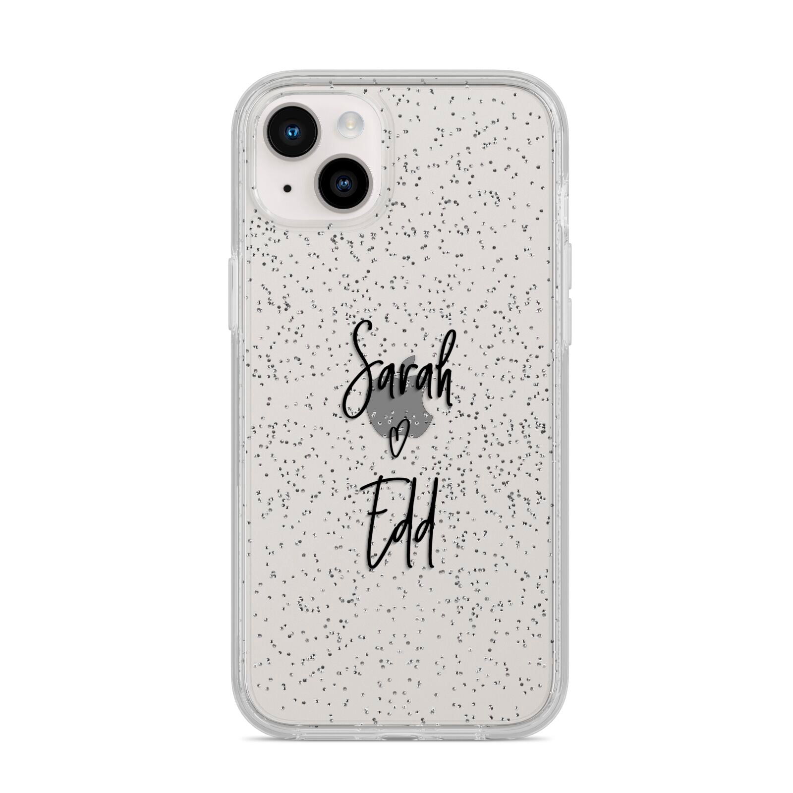 Personalised Valentines Couple Names Black iPhone 14 Plus Glitter Tough Case Starlight