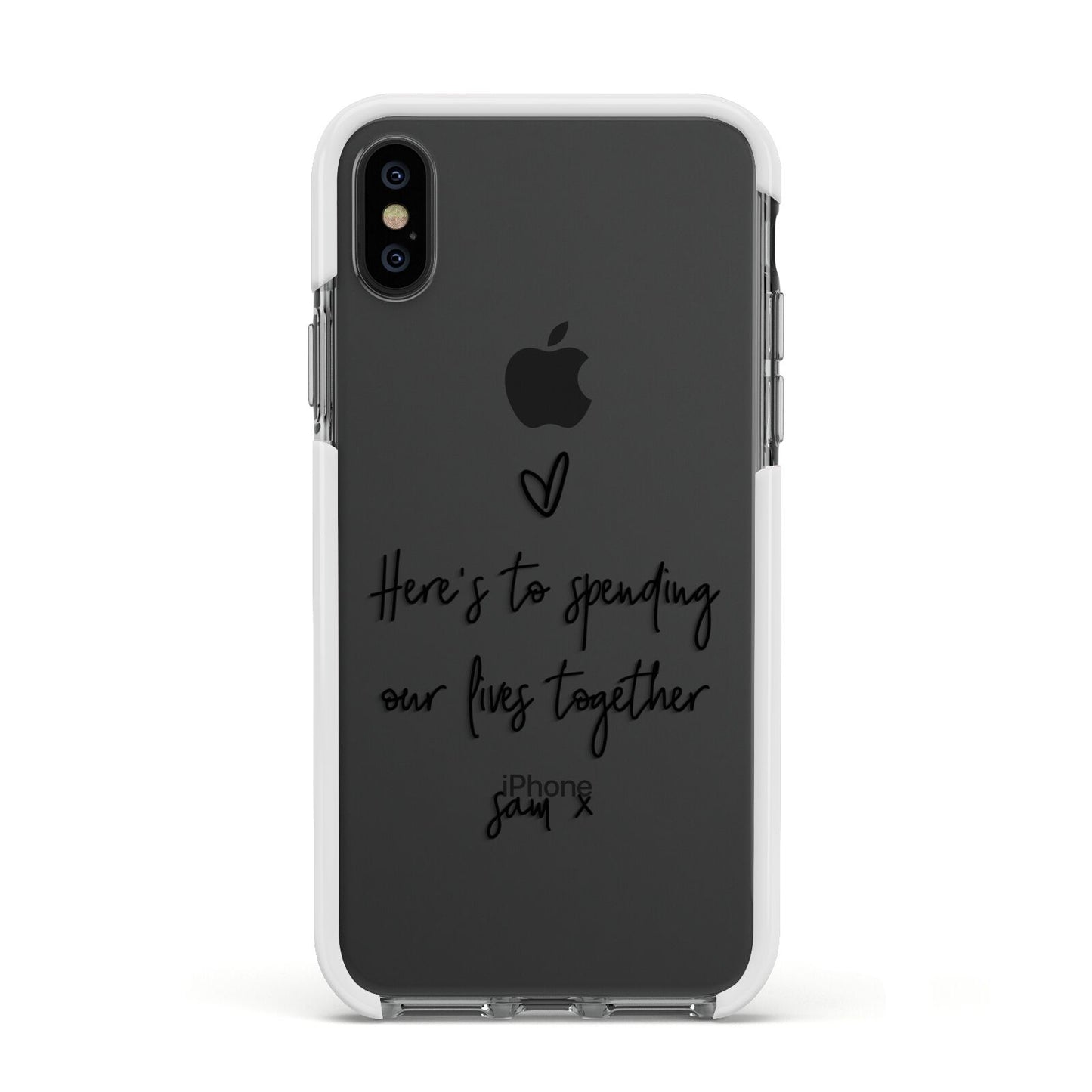 Personalised Valentines Message Name Black Apple iPhone Xs Impact Case White Edge on Black Phone