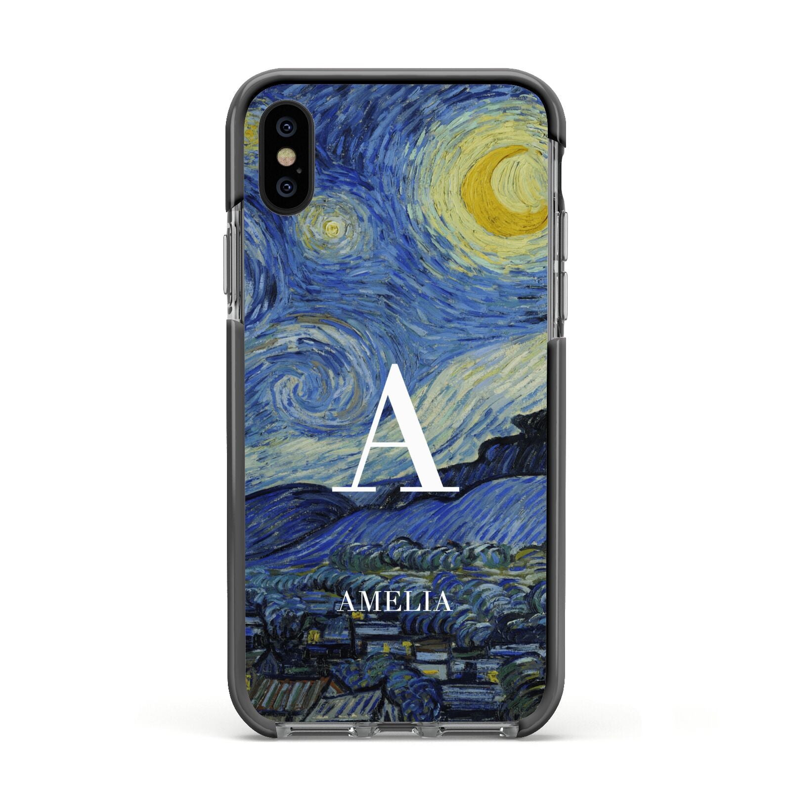 Personalised Van Gogh Starry Night Apple iPhone Xs Impact Case Black Edge on Black Phone