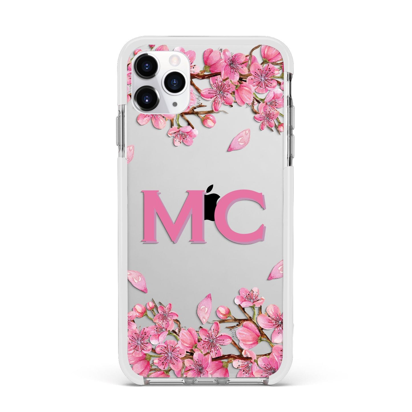 Personalised Vibrant Cherry Blossom Pink Apple iPhone 11 Pro Max in Silver with White Impact Case