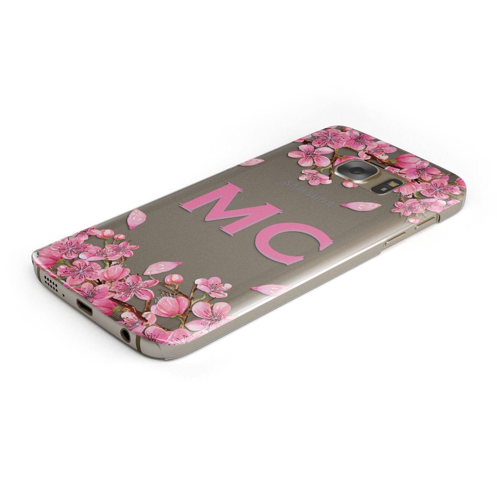 Personalised Vibrant Cherry Blossom Pink Protective Samsung Galaxy Case Angled Image