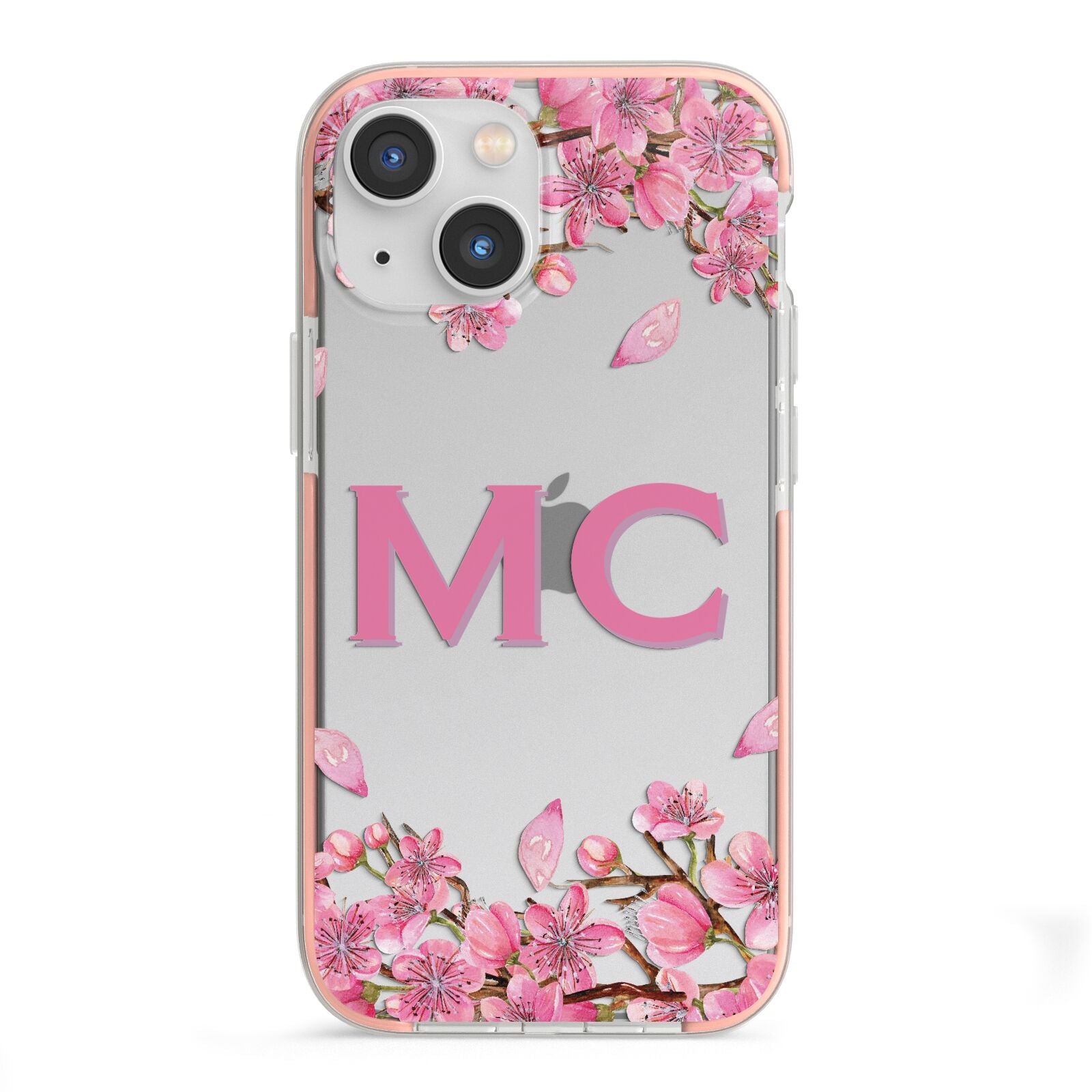 Personalised Vibrant Cherry Blossom Pink iPhone 13 Mini TPU Impact Case with Pink Edges