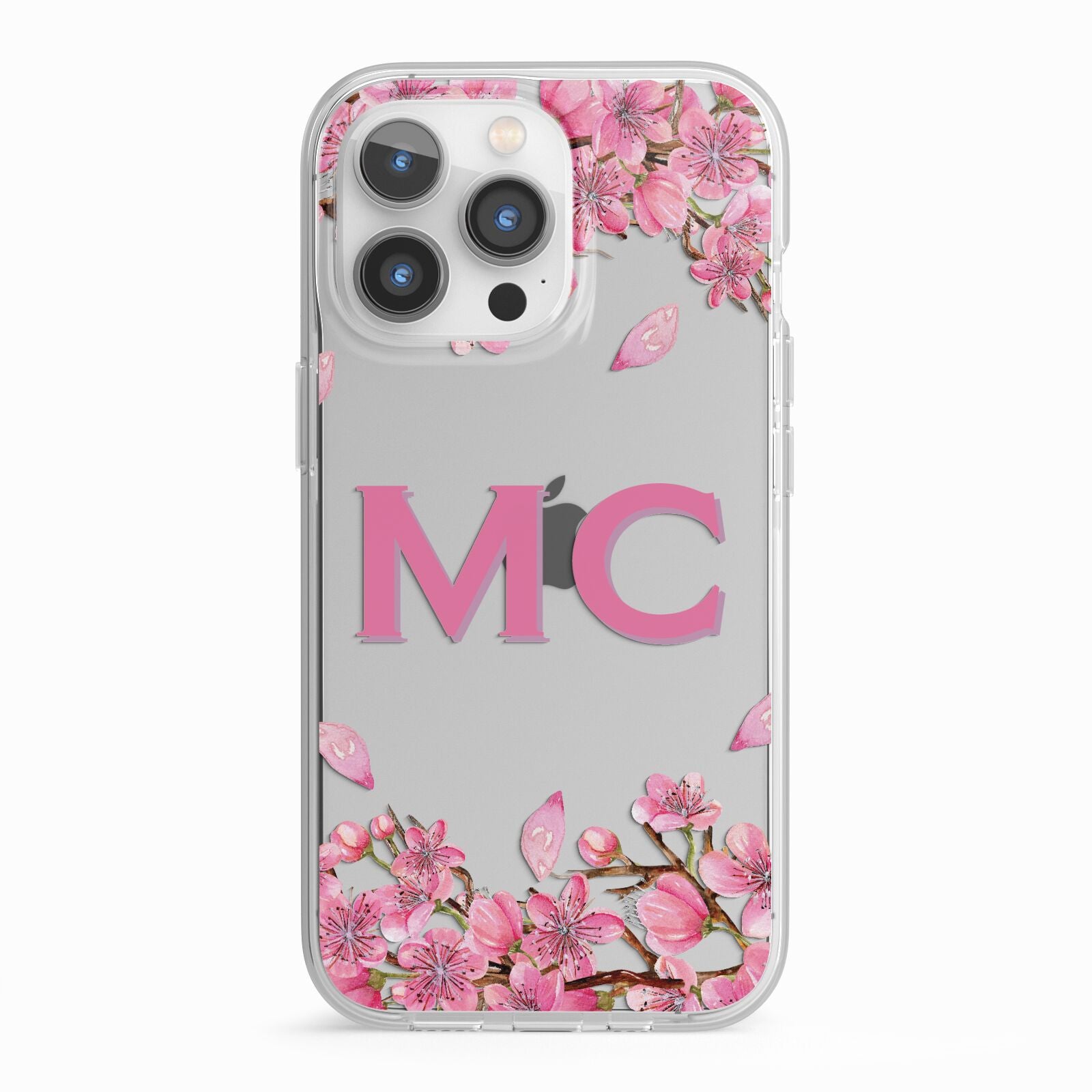 Personalised Vibrant Cherry Blossom Pink iPhone 13 Pro TPU Impact Case with White Edges