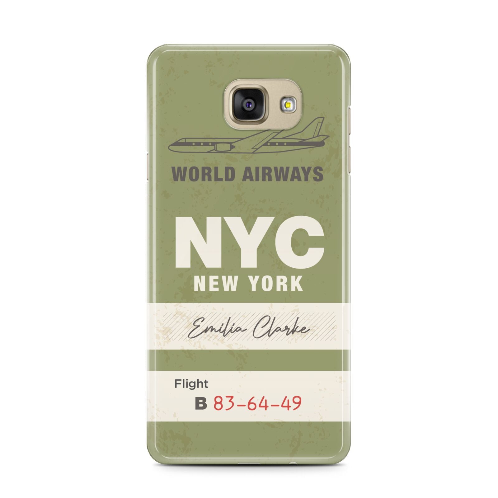 Personalised Vintage Baggage Tag Samsung Galaxy A7 2016 Case on gold phone