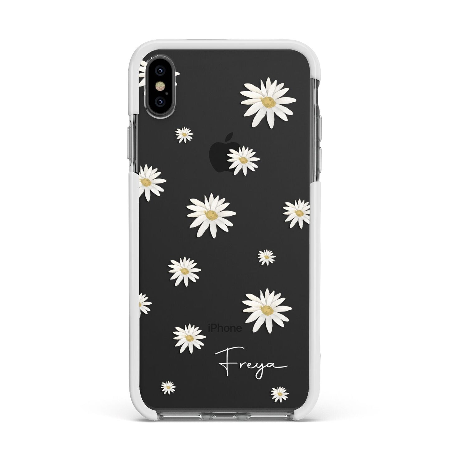 Personalised Vintage Daisy Apple iPhone Xs Max Impact Case White Edge on Black Phone