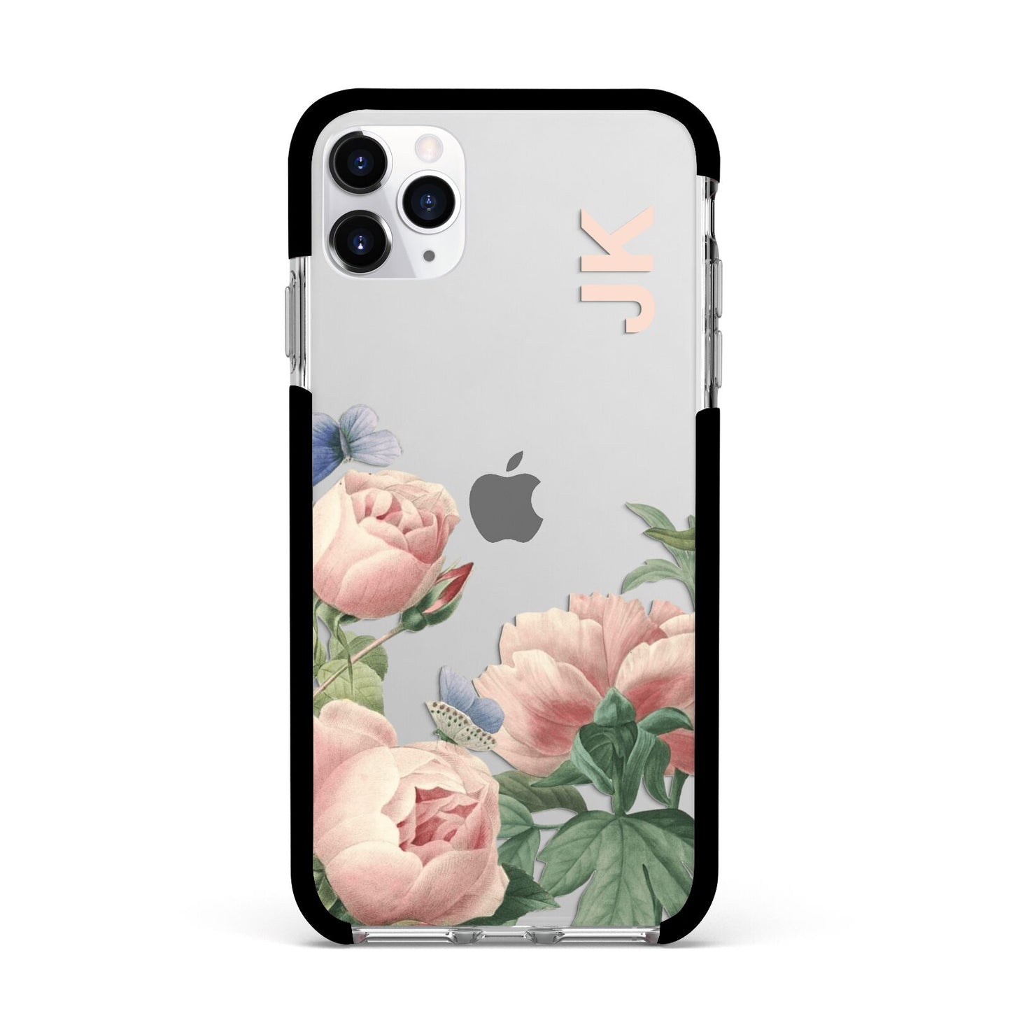 Personalised Vintage Flowers Apple iPhone 11 Pro Max in Silver with Black Impact Case