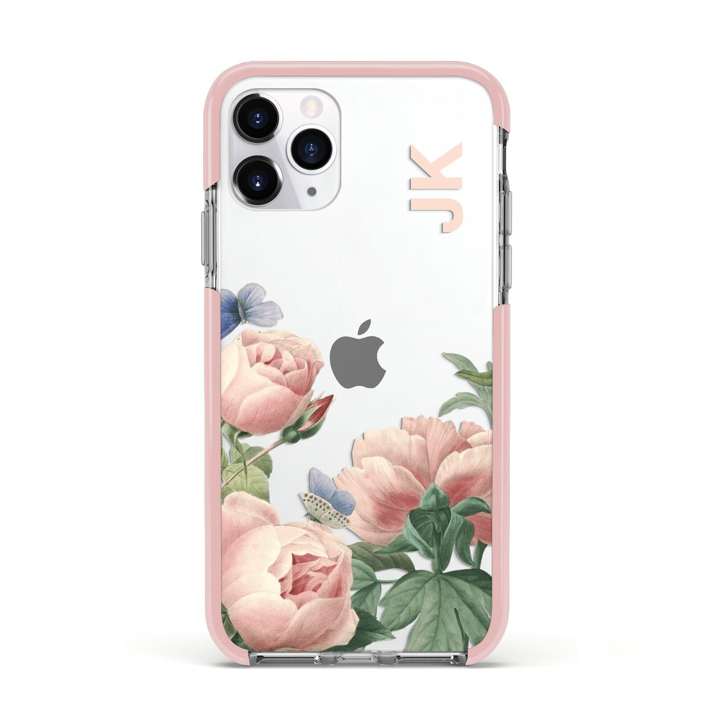 Personalised Vintage Flowers Apple iPhone 11 Pro in Silver with Pink Impact Case