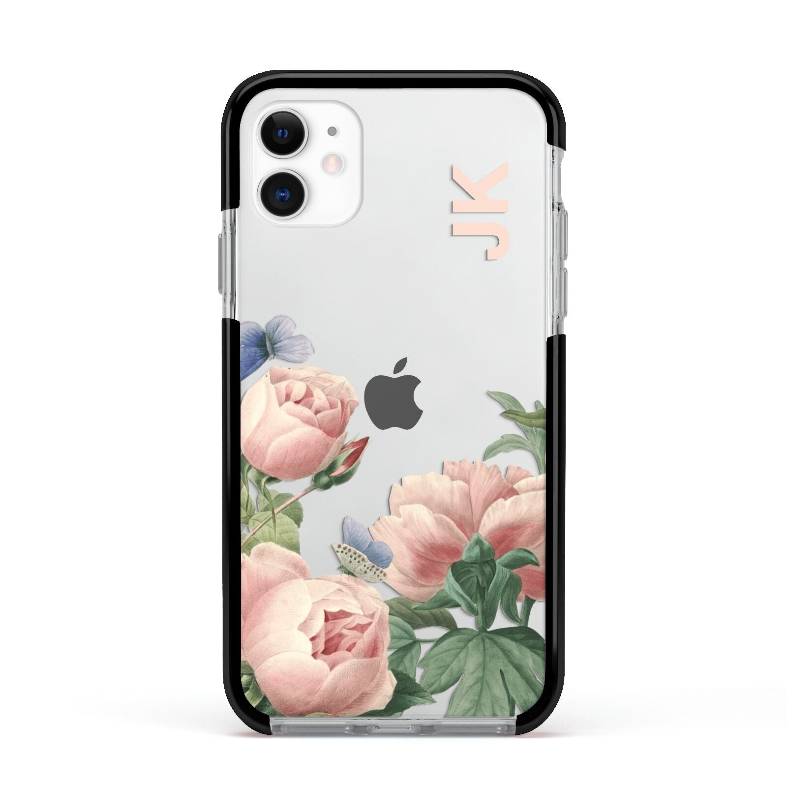 Personalised Vintage Flowers Apple iPhone 11 in White with Black Impact Case