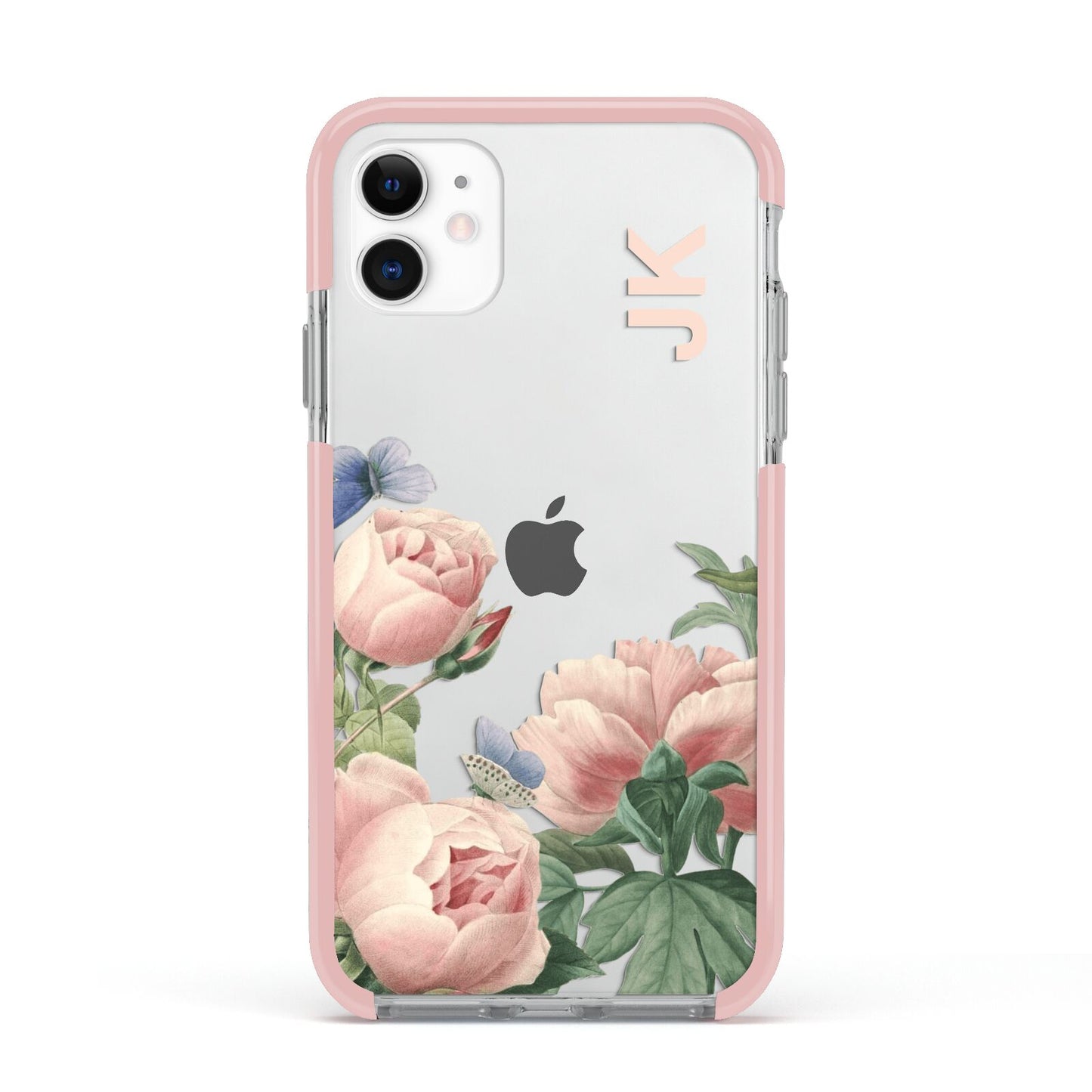 Personalised Vintage Flowers Apple iPhone 11 in White with Pink Impact Case