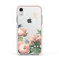 Personalised Vintage Flowers Apple iPhone XR Impact Case Pink Edge on Silver Phone