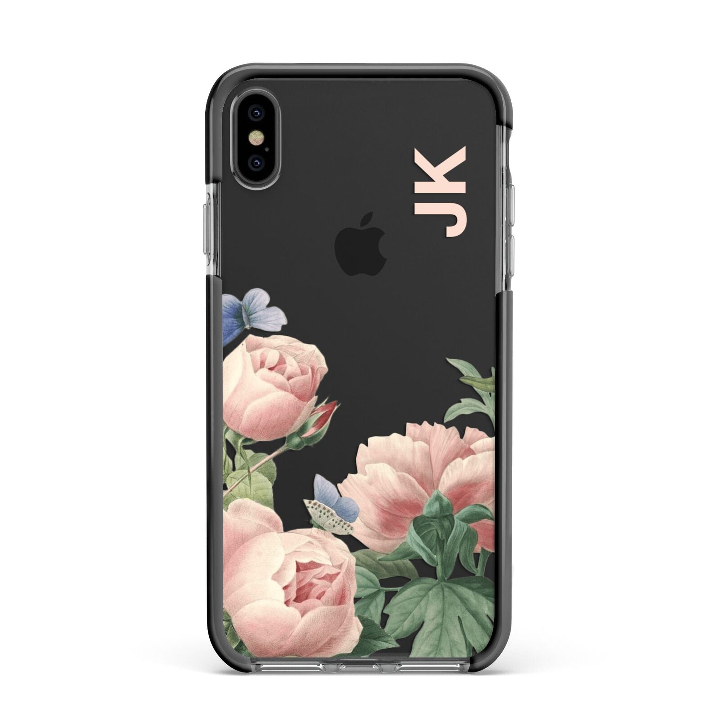 Personalised Vintage Flowers Apple iPhone Xs Max Impact Case Black Edge on Black Phone