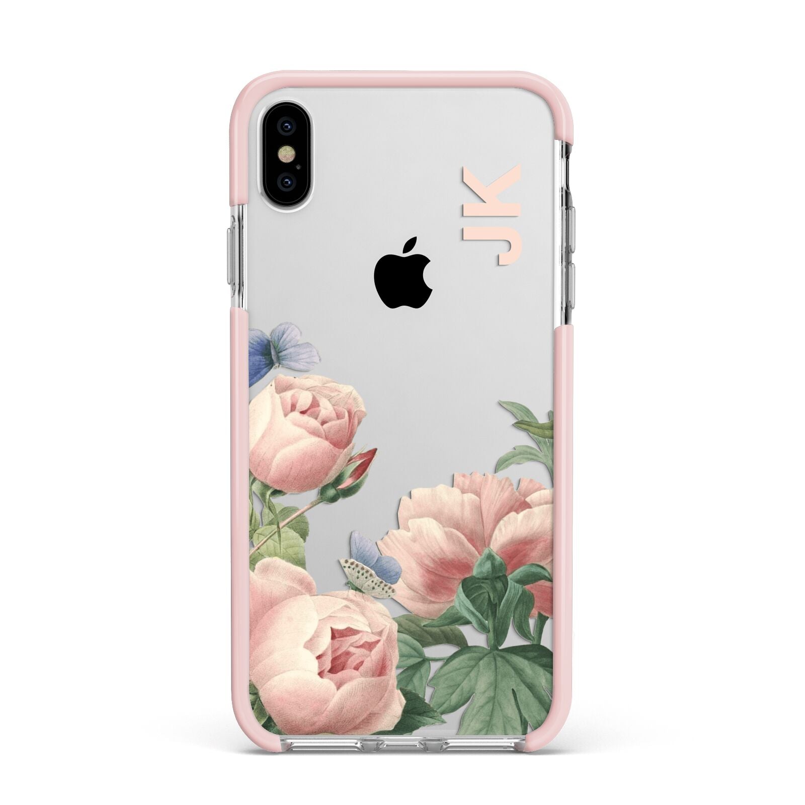 Personalised Vintage Flowers Apple iPhone Xs Max Impact Case Pink Edge on Silver Phone