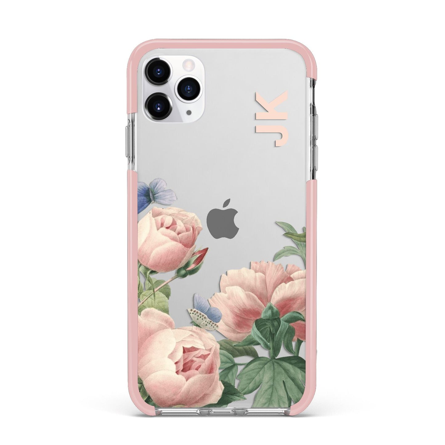 Personalised Vintage Flowers iPhone 11 Pro Max Impact Pink Edge Case