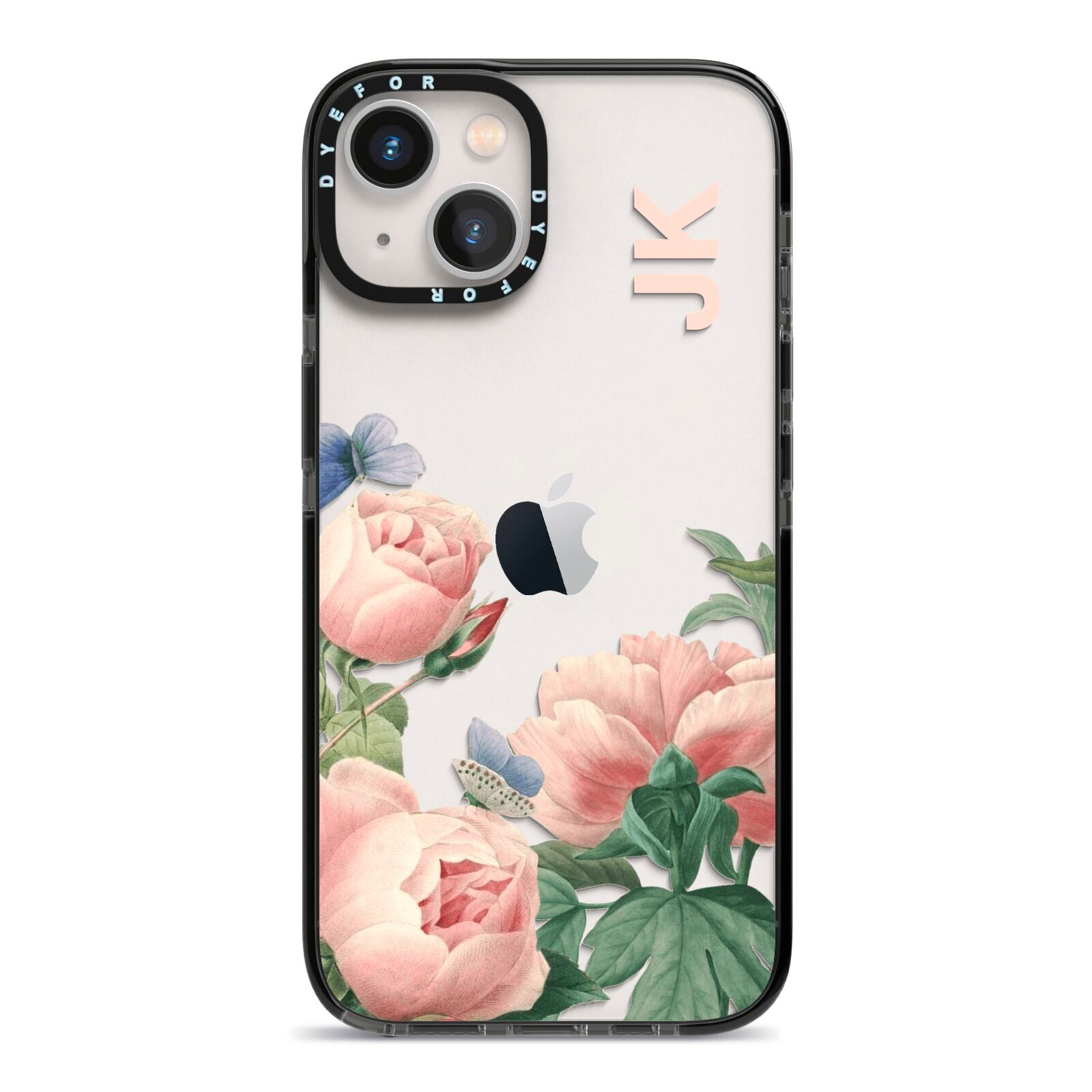 Personalised Vintage Flowers iPhone 13 Black Impact Case on Silver phone