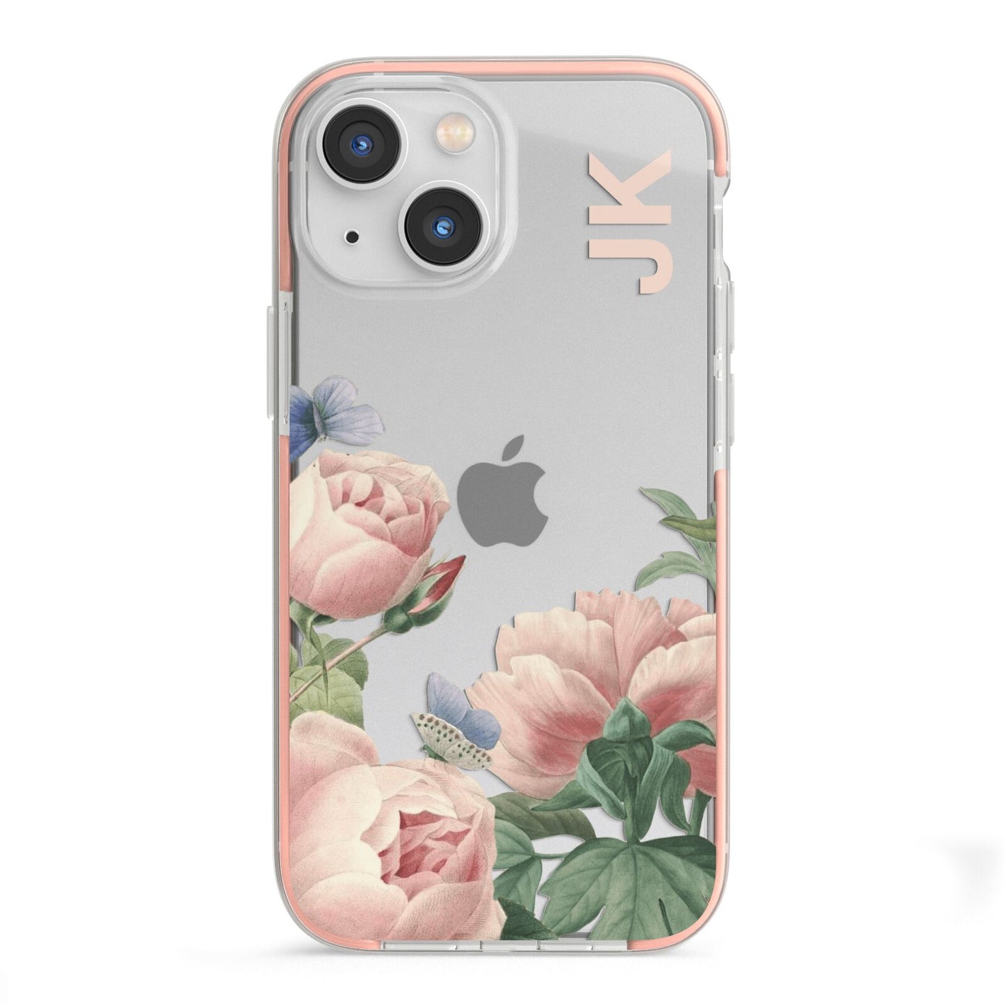 Personalised Vintage Flowers iPhone 13 Mini TPU Impact Case with Pink Edges