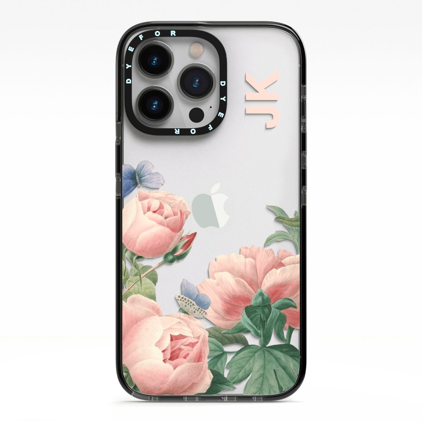 Personalised Vintage Flowers iPhone 13 Pro Black Impact Case on Silver phone