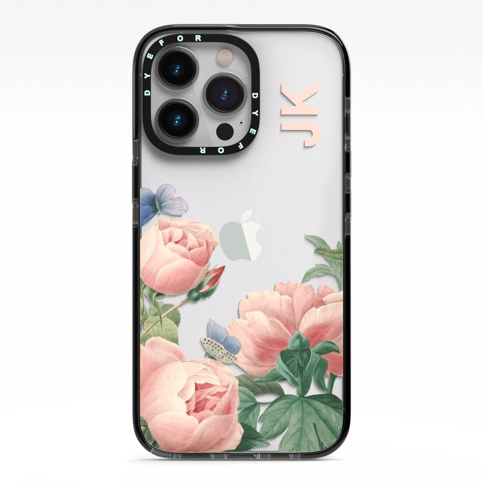 Personalised Vintage Flowers iPhone 13 Pro Black Impact Case on Silver phone