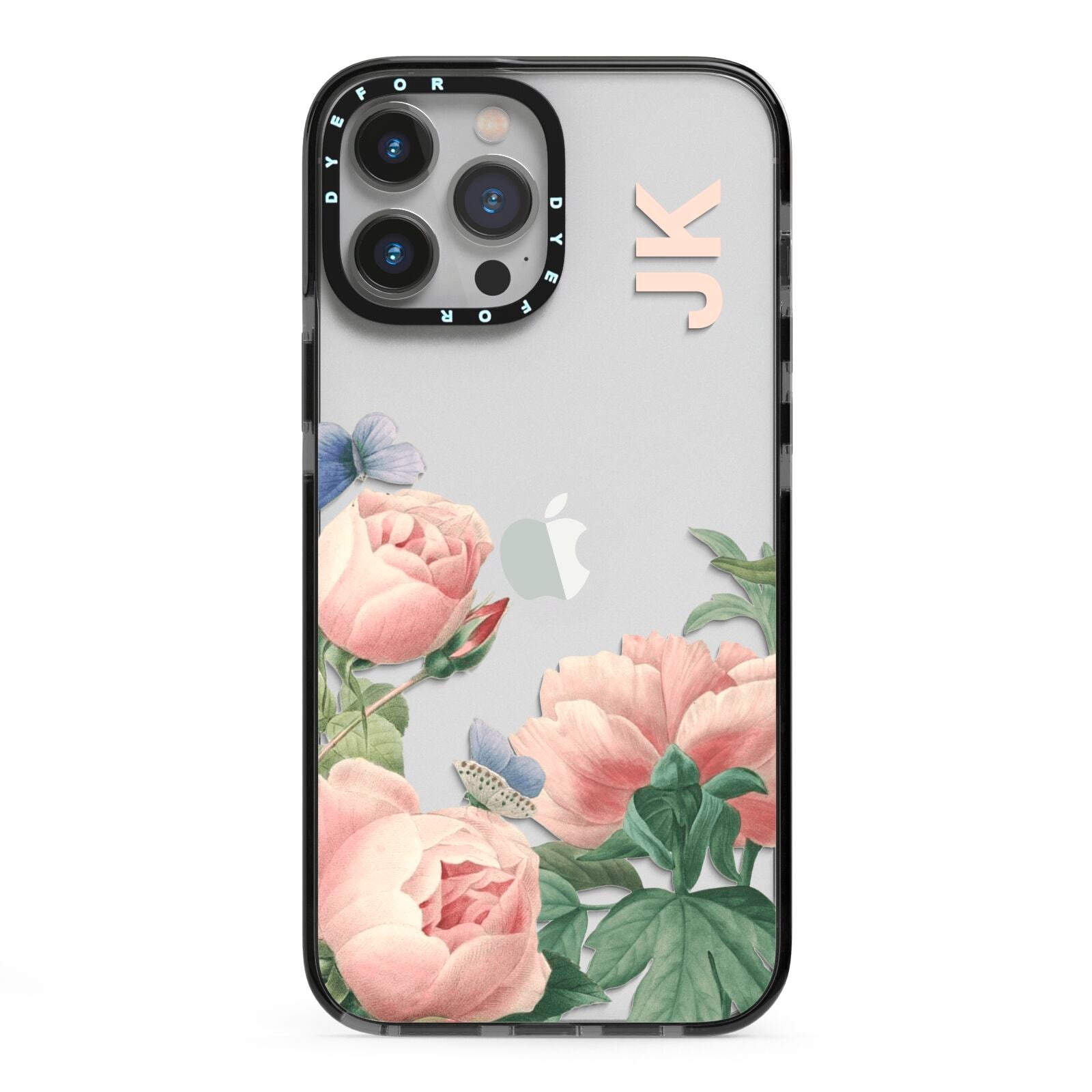 Personalised Vintage Flowers iPhone 13 Pro Max Black Impact Case on Silver phone