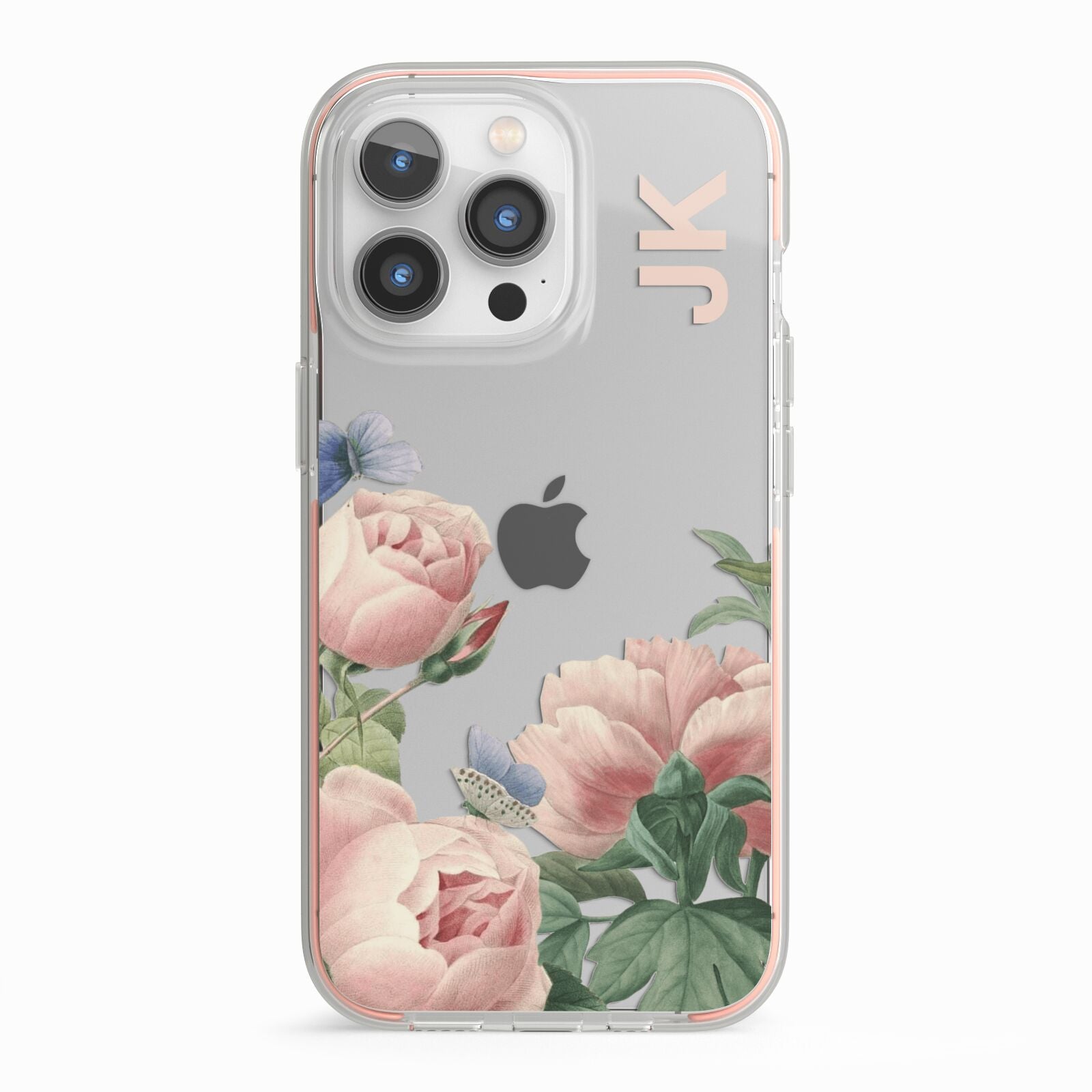 Personalised Vintage Flowers iPhone 13 Pro TPU Impact Case with Pink Edges