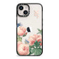 Personalised Vintage Flowers iPhone 14 Black Impact Case on Silver phone