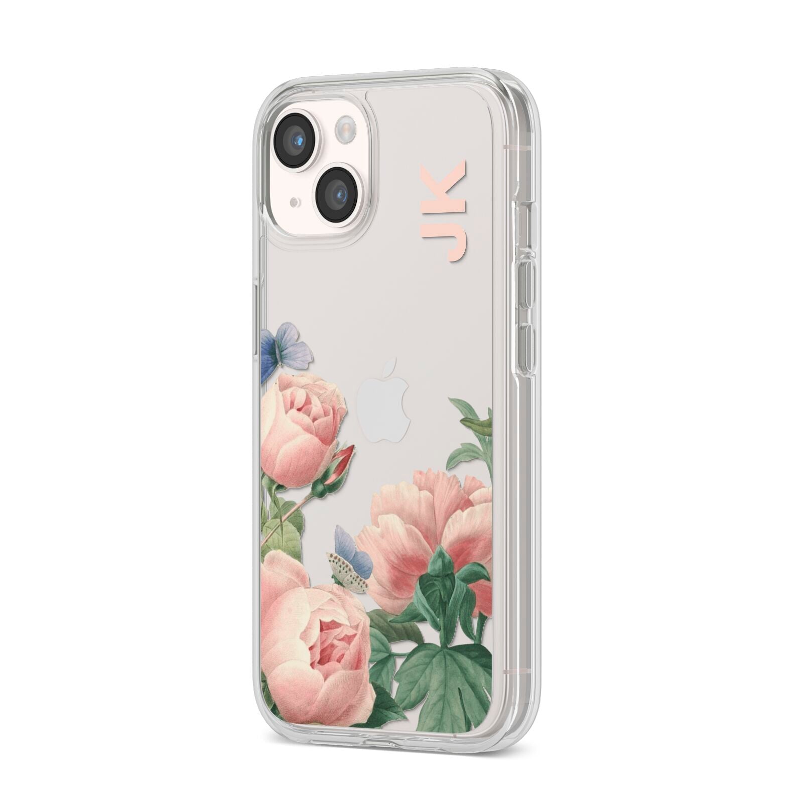 Personalised Vintage Flowers iPhone 14 Clear Tough Case Starlight Angled Image