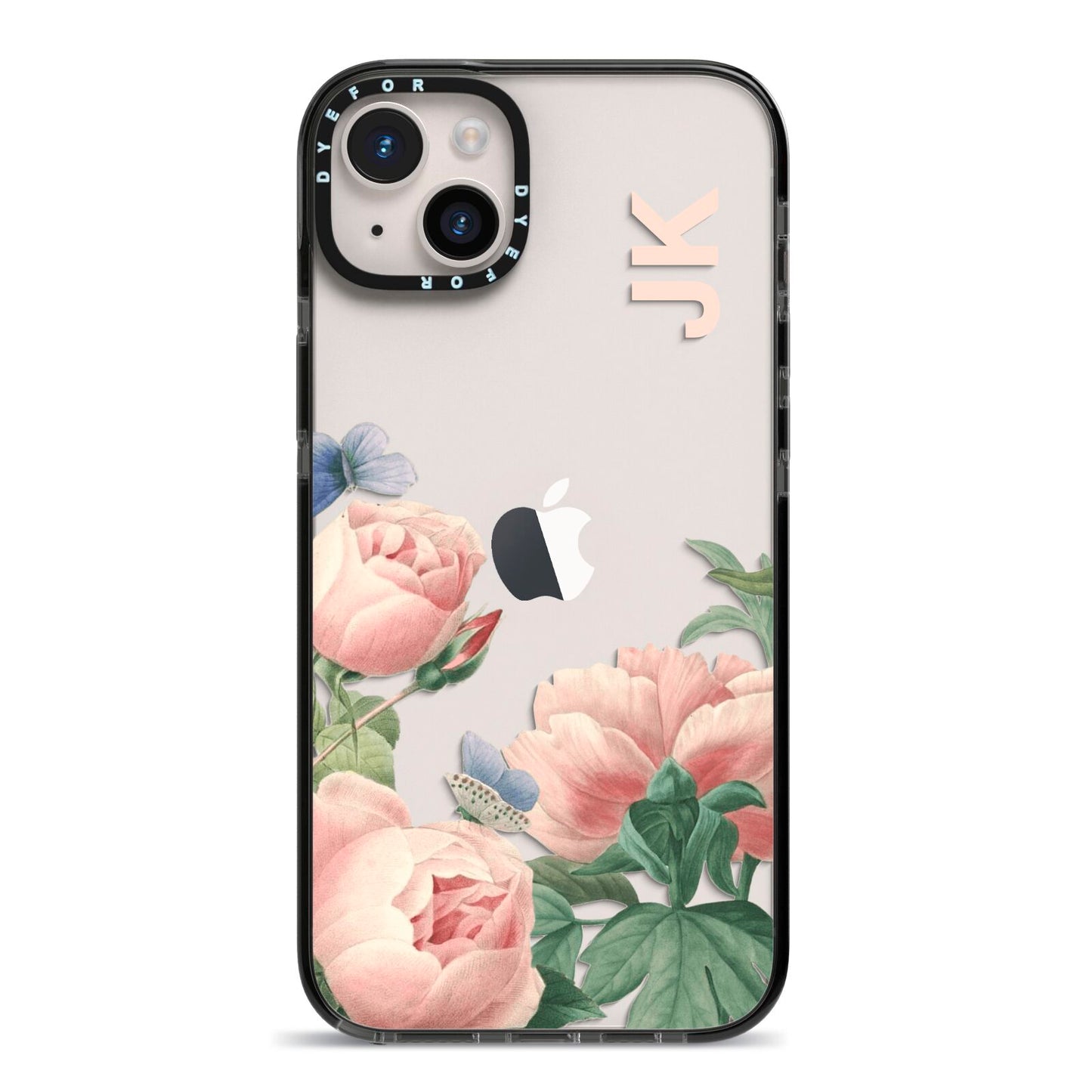 Personalised Vintage Flowers iPhone 14 Plus Black Impact Case on Silver phone