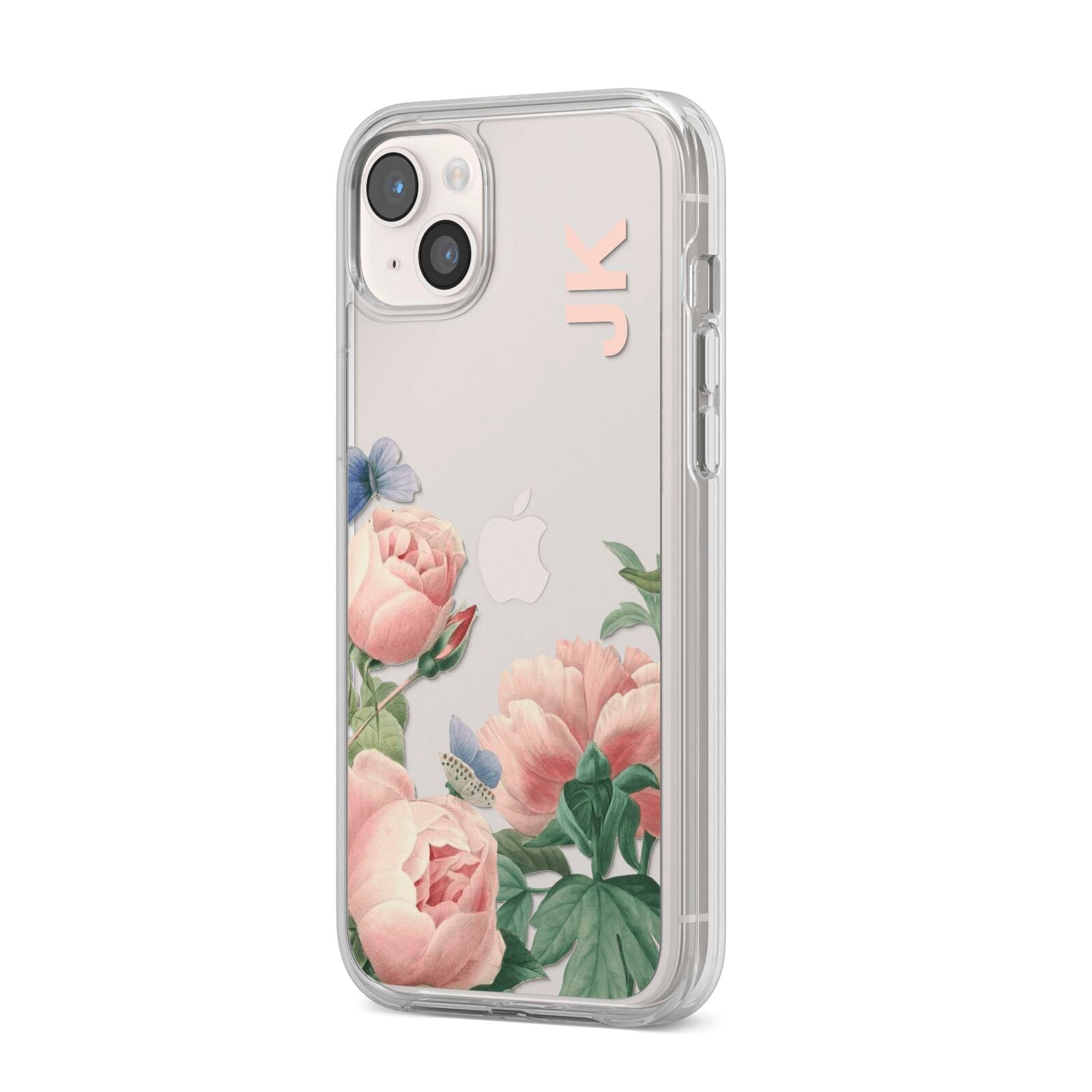 Personalised Vintage Flowers iPhone 14 Plus Clear Tough Case Starlight Angled Image