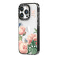 Personalised Vintage Flowers iPhone 14 Pro Black Impact Case Side Angle on Silver phone