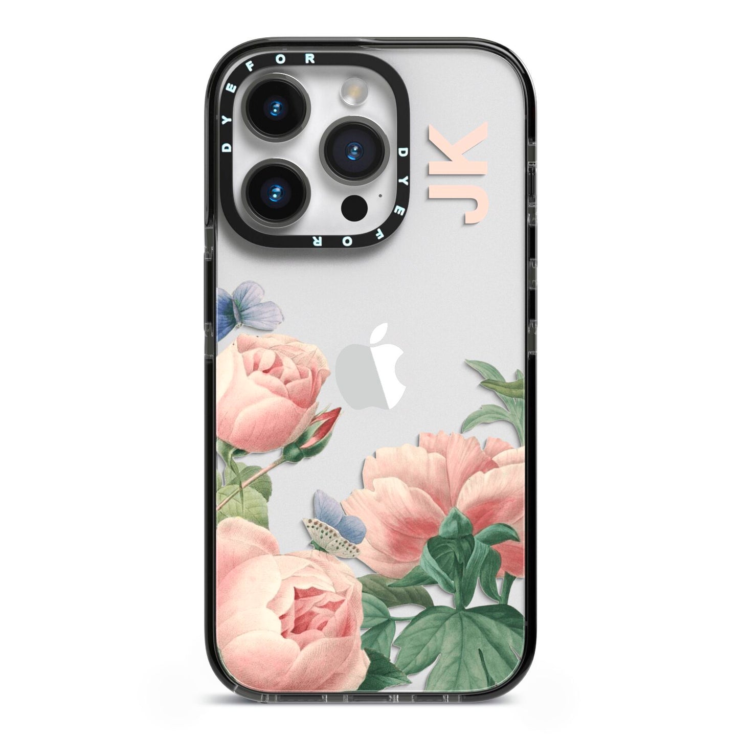 Personalised Vintage Flowers iPhone 14 Pro Black Impact Case on Silver phone