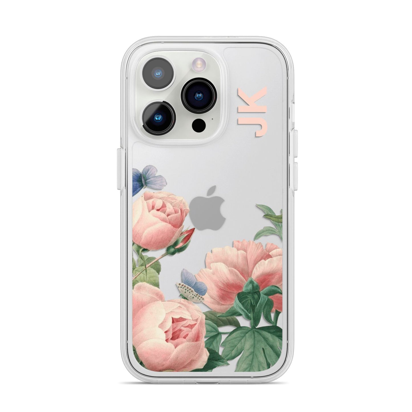 Personalised Vintage Flowers iPhone 14 Pro Clear Tough Case Silver