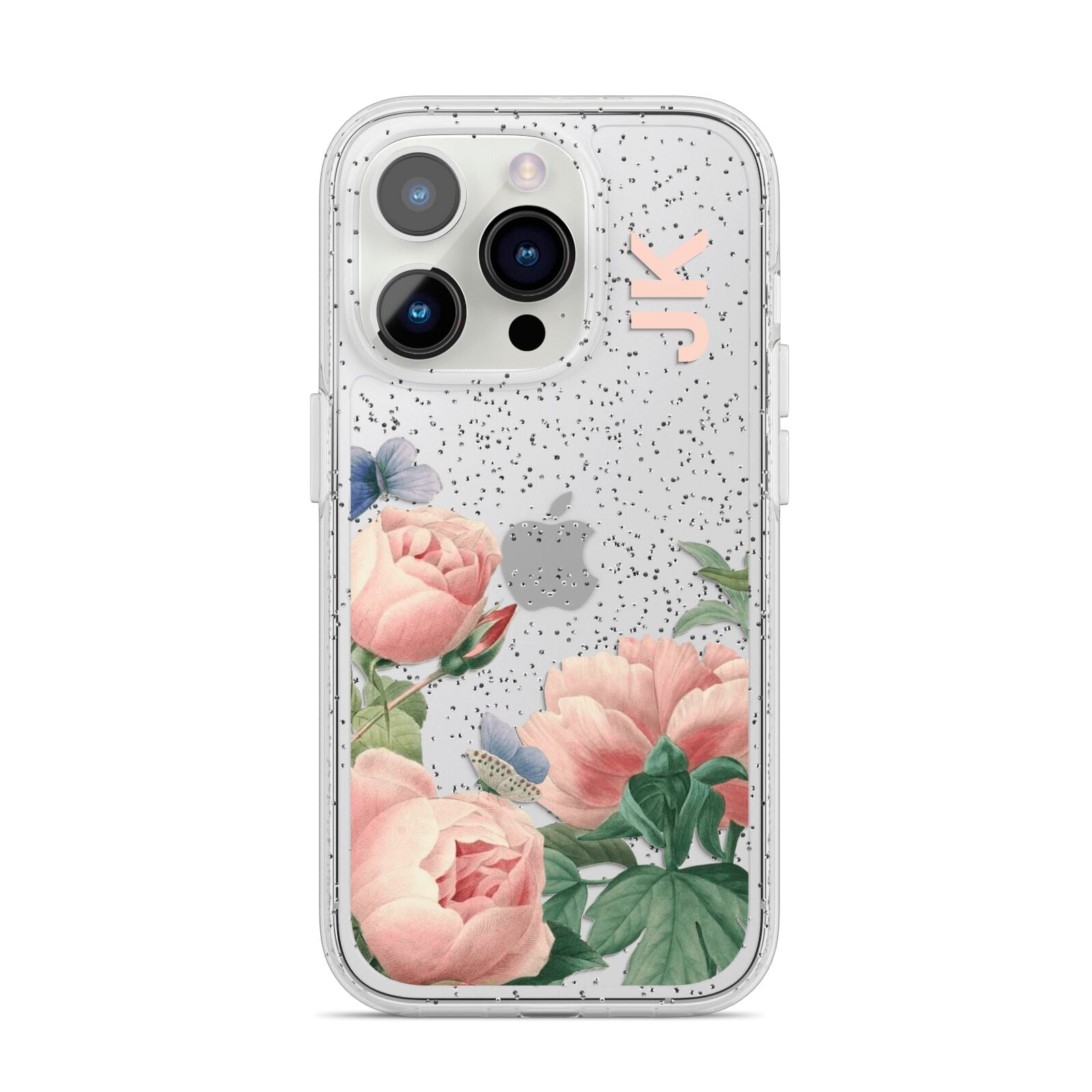 Personalised Vintage Flowers iPhone 14 Pro Glitter Tough Case Silver