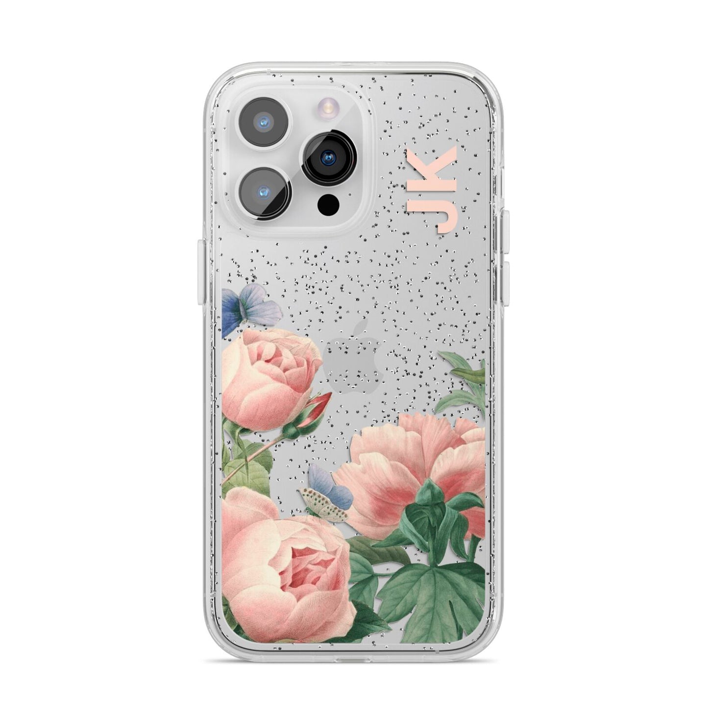 Personalised Vintage Flowers iPhone 14 Pro Max Glitter Tough Case Silver