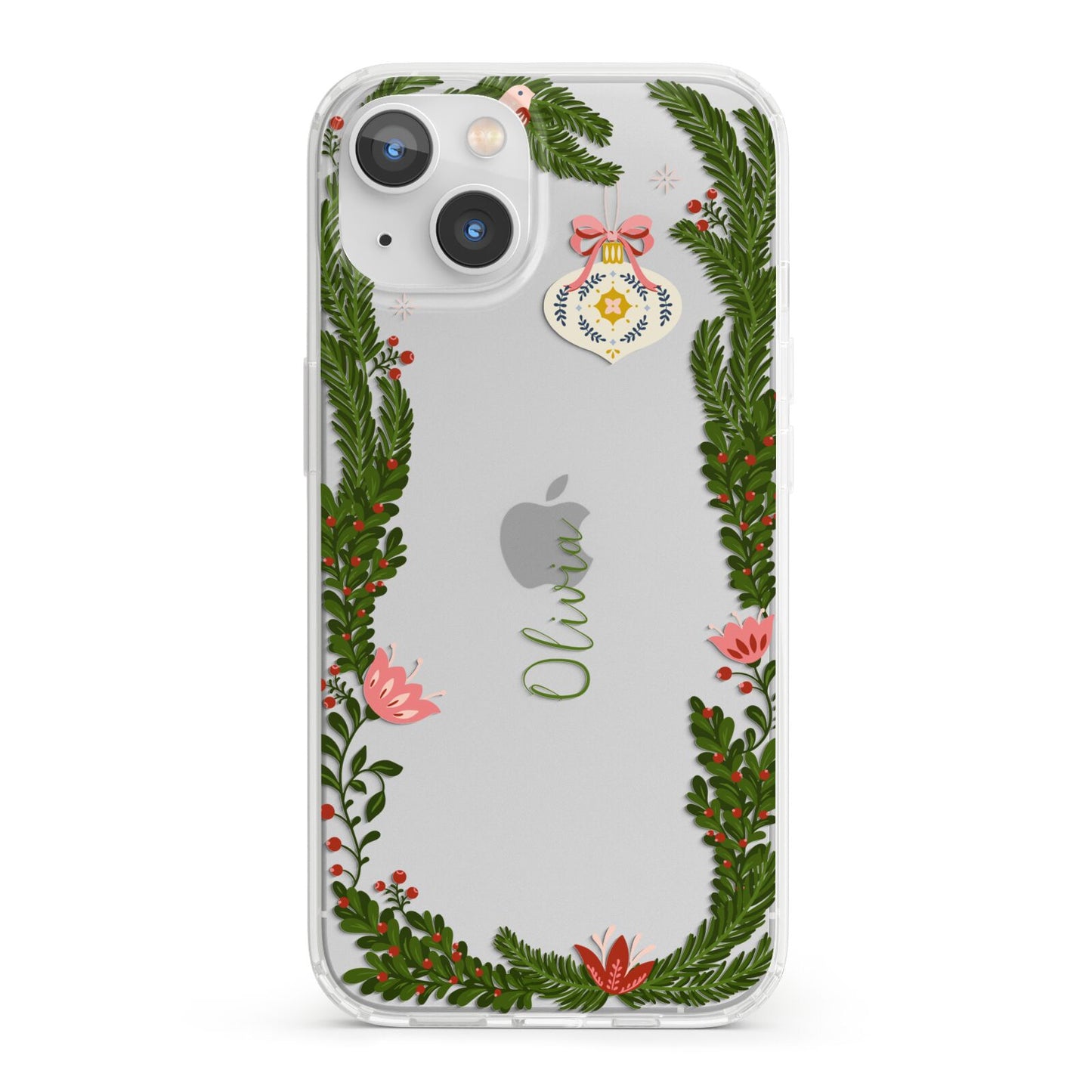 Personalised Vintage Foliage Christmas iPhone 13 Clear Bumper Case