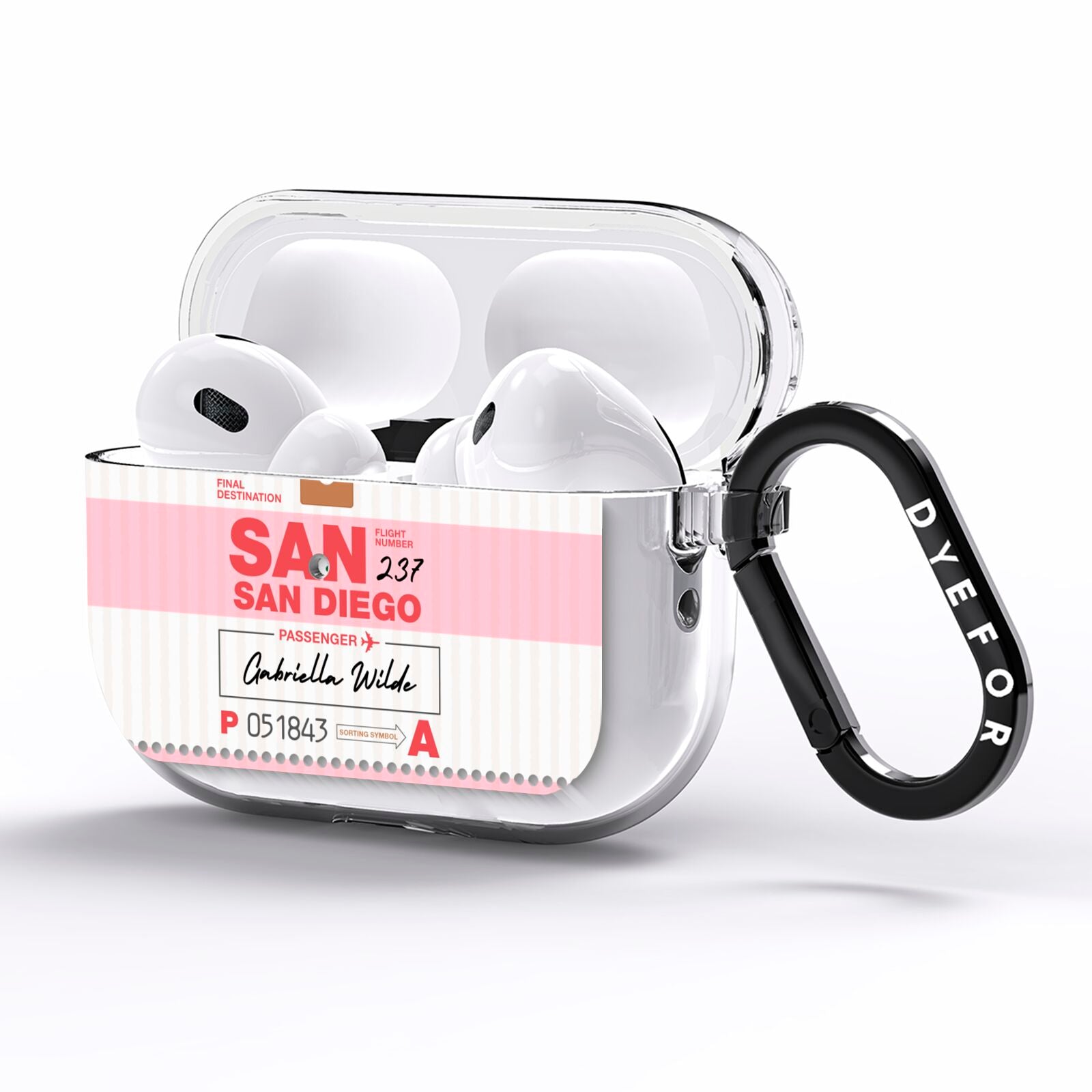 Personalised Vintage Luggage Tag AirPods Pro Clear Case Side Image