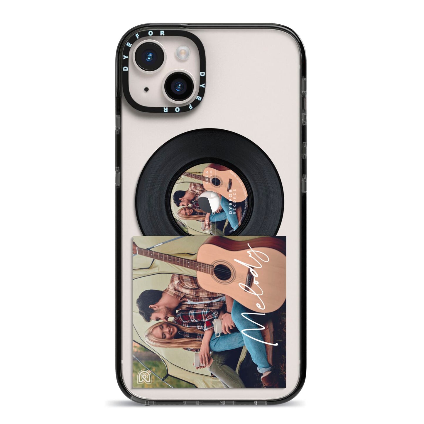 Personalised Vinyl Record iPhone 14 Plus Black Impact Case on Silver phone