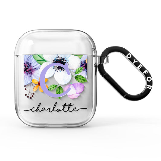 Personalised Violet Flowers AirPods Clear Case