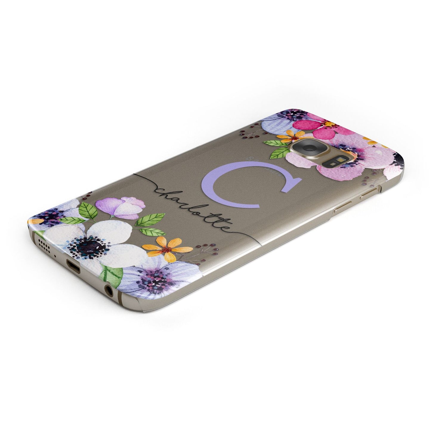 Personalised Violet Flowers Protective Samsung Galaxy Case Angled Image